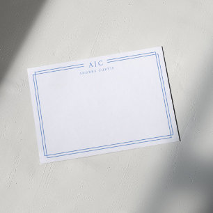 Einfache Zwei-Monogramm-Hellblaue geometrische Umr Mitteilungskarte