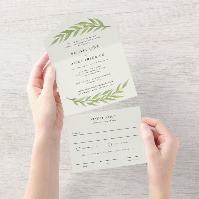 Einfache Zweigstelle für feierliche Hochzeit All In One Einladung (Abreißen)