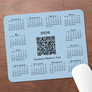 Einfacher 2026-Kalender-Geschäfts-QR-Code Hellblau Mousepad