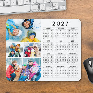 Einfacher 2027-Kalender für 4-Foto-Collage Mousepad