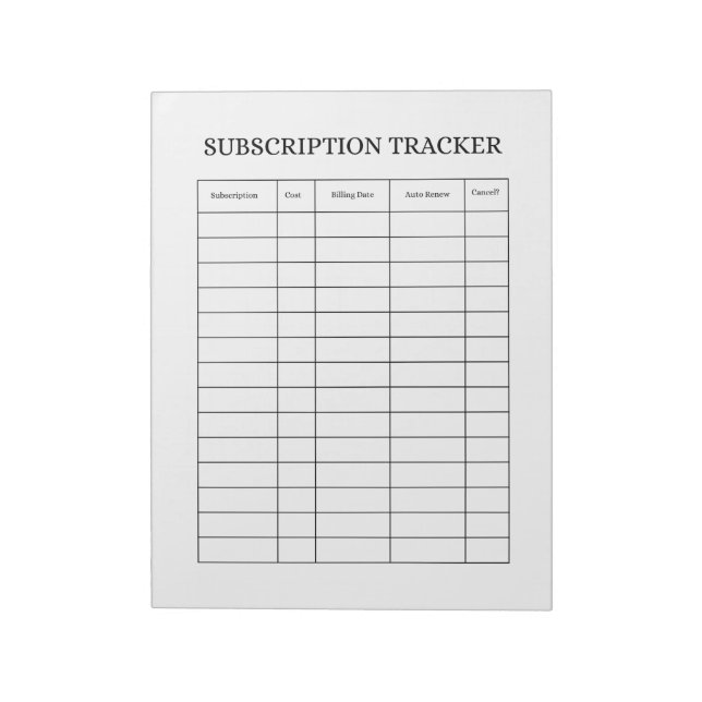 Einfacher Abonnement-Tracker Notizblock (Rotiert)