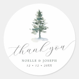 Einfacher Aquarell-Kieferbaum-Dankeschön-Hochzeit Runder Aufkleber