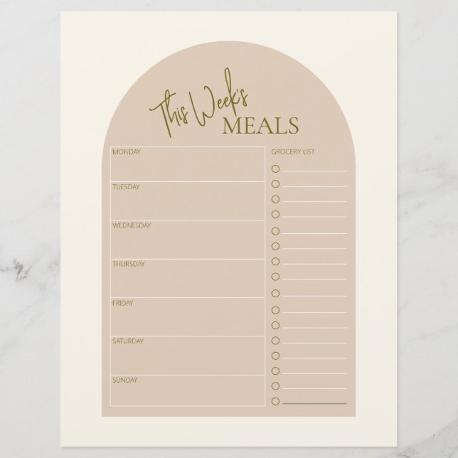 Einfacher Arch Minimal Text Weekly Meal Planner (Vorderseite)