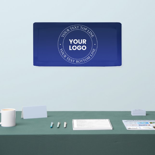 Einfacher Austausch von Logos und Text | Dunkelbla Banner (Messe)