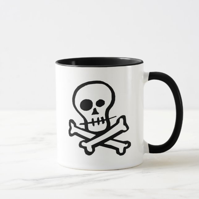 Einfacher B&W Schädel u. gekreuzte Knochen Tasse (Rechts)