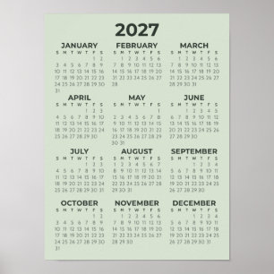 Einfacher Basis-Salbei-Grün-2027-Kalender Poster
