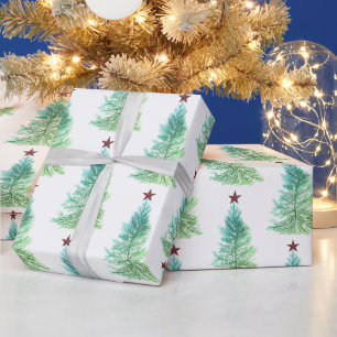 Einfacher Baum mit rotem Stern Weihnachten Geschenkpapier