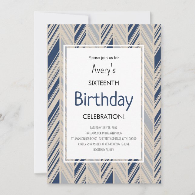 Einfacher blauer Chevron-Geburtstag Einladung (Vorderseite)