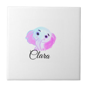 Einfacher blauer rosa Baby-Elefant Aquarell Name h Fliese