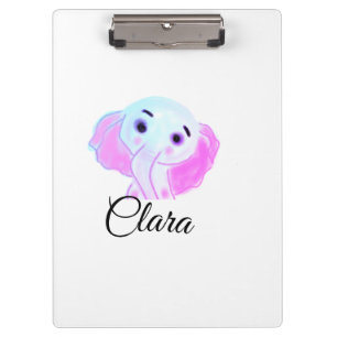 Einfacher blauer rosa Baby-Elefant Aquarell Name h Klemmbrett