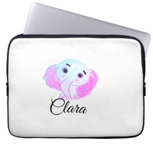 Einfacher blauer rosa Baby-Elefant Aquarell Name h Laptopschutzhülle
