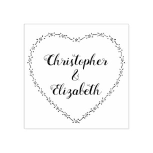 Einfacher Blumenherzkranz Landhochzeit Schriftzug Gummistempel
