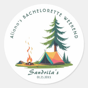 Einfacher Camping-Wochenende-Junggesellinnenabschi Runder Aufkleber