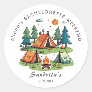 Einfacher Camping-Wochenende-Junggesellinnenabschi Runder Aufkleber