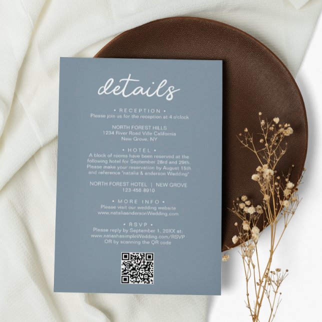 Einfacher Chic Script QR Code Hochzeitsdetails Begleitkarte (Von Creator hochgeladen)