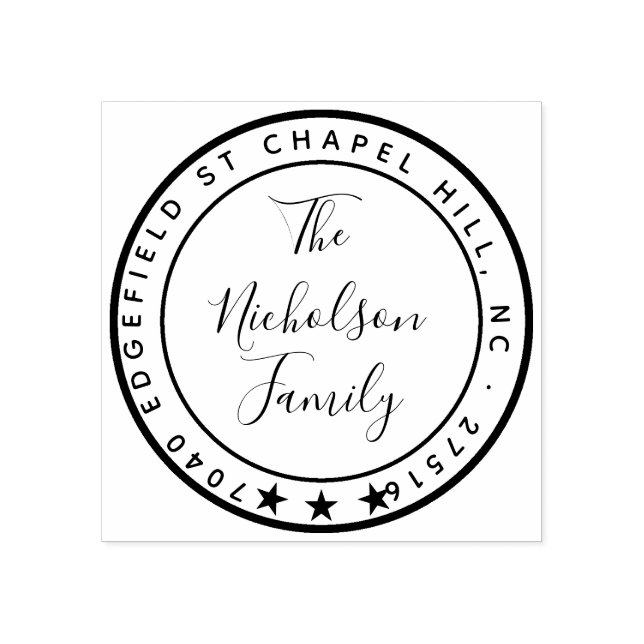 Einfacher Circle Star Clean und klarer Familiennam Gummistempel (Prägung)