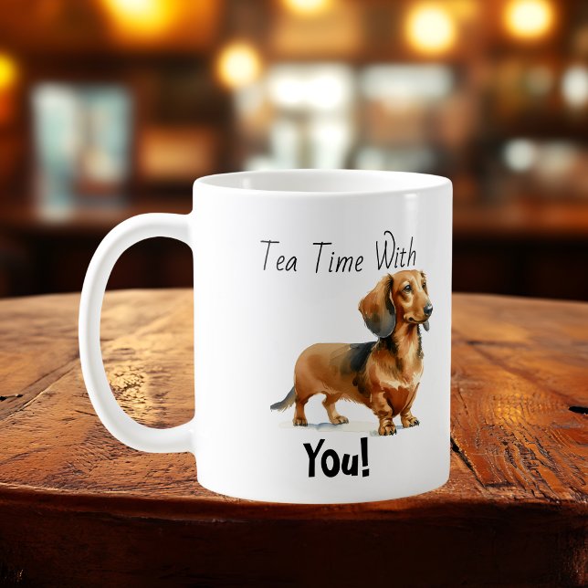 Einfacher Dachshund Browns 'Teezeit' personalisier Kaffeetasse (Von Creator hochgeladen)