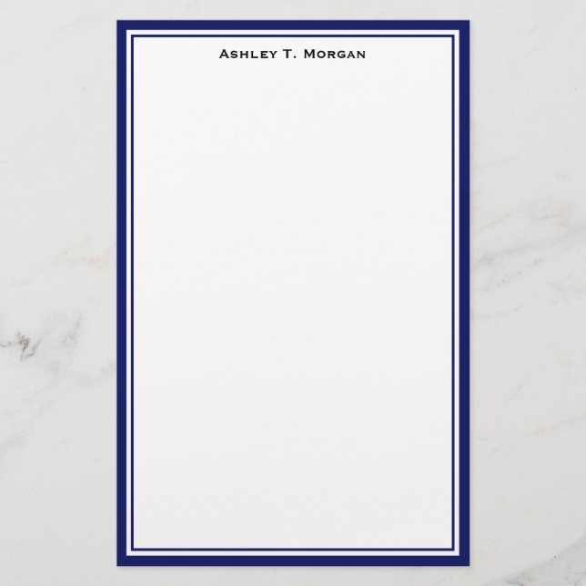 Einfacher DIY Frame White Personalisiert Navy Briefpapier (Vorderseite)