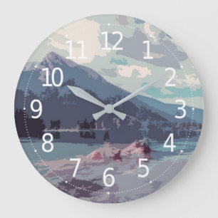 Einfacher eleganter Berg und Wanduhr des See- 