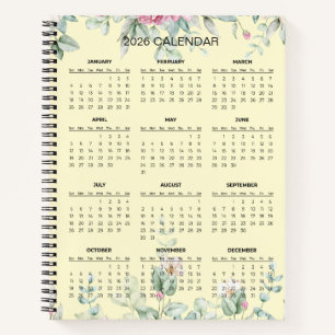 Einfacher eleganter botanischer Kalender 2026 No Notizbuch