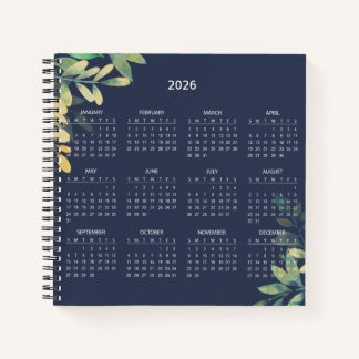Einfacher eleganter botanischer Kalender 2026 | Notizbuch