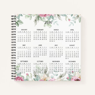 Einfacher Eleganter Botanischer Kalender 2026 Notizbuch