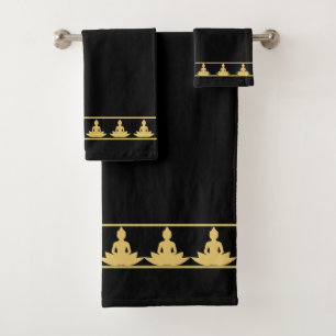 Einfacher, eleganter, moderner goldener Buddha auf Badhandtuch Set
