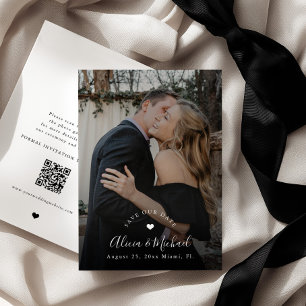Einfacher eleganter QR-Code Foto schwarze Hochzeit Save The Date