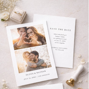 Einfacher Eleganter Text und 2 Fotos Hochzeit Einladung