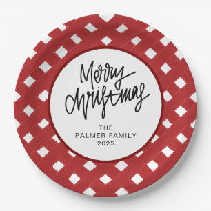 Einfacher Eleganter Weihnachten Familienname Pappteller