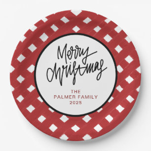 Einfacher Eleganter Weihnachten Familienname Pappteller