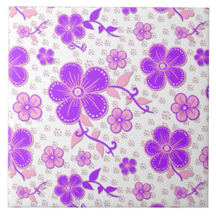 Einfacher Floral-Aquarelldruck Lila und Rosa Fliese