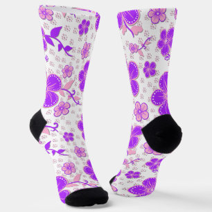 Einfacher Floraler Wasserfarbdruck in Lila und Ros Socken