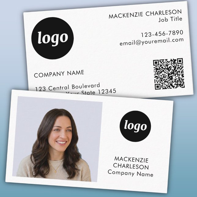 Einfacher Foto-Logo-Text-QR-Code Visitenkarte (Logo, QR code, photo and text professional business card)