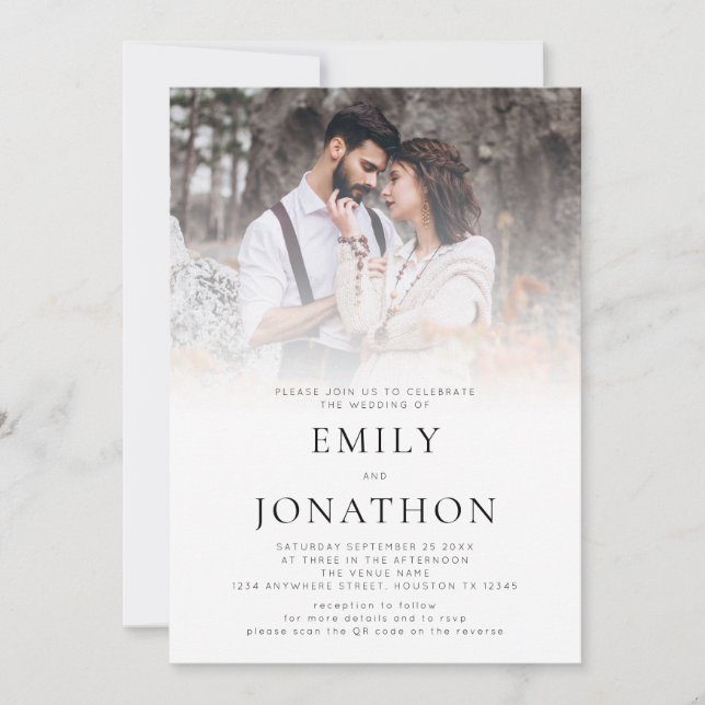 Einfacher Foto-QR-Code zur Hochzeit Einladung (Vorderseite)