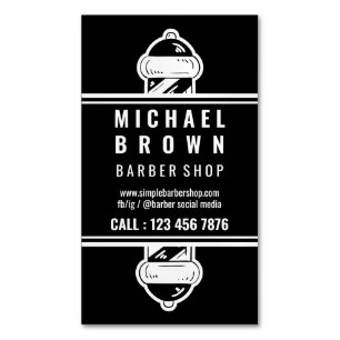 Einfacher Friseurpol Minimalistisch Schwarz Weiß Magnetische Visitenkarte