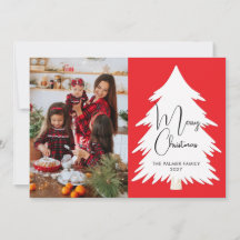 Einfacher Frohe Weihnachten Tannenbaum Familienfot