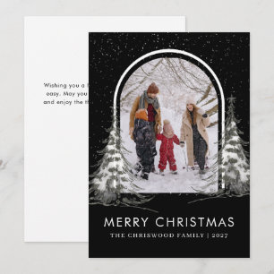 Einfacher Frohe Weihnachten Tannenbaum Familienfot