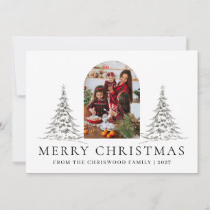 Einfacher Frohe Weihnachten Tannenbaum Familienfot