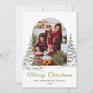 Einfacher Frohe Weihnachten Tannenbaum Familienfot