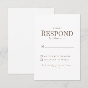 Einfacher Goldtext Weiß Hochzeit RSVP Karte