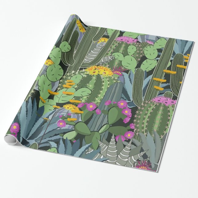 Einfacher grafischer Kaktus-Garten Geschenkpapier (Ungerollt)