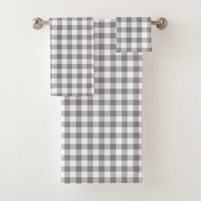 Einfacher grauer und weißer Gingham Badhandtuch Set (Insitu)