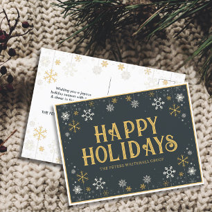Einfacher Happy Holidays Snowflake Gold Blue Busin Postkarte