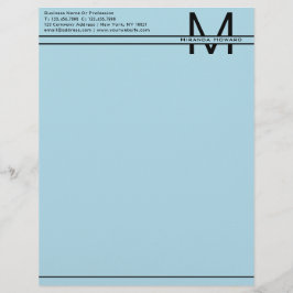 Einfacher hellblauer Minimalistischer Monogramm-Bu Briefbogen