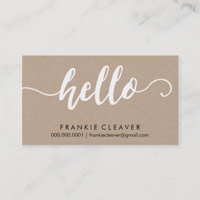 EINFACHER HELLO SCRIPT handgezogener Typ Kraftweiß Visitenkarte (Vorderseite)