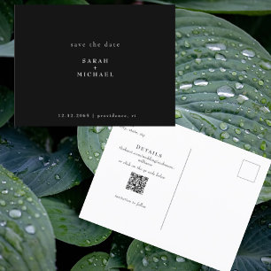Einfacher Hochzeits-QR-Code Save-the-Date Schwarz- Postkarte