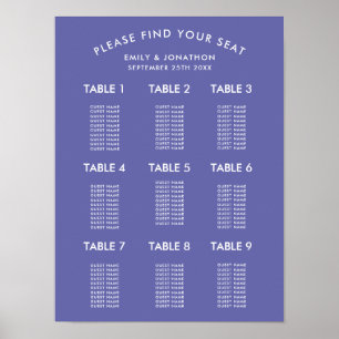 Einfacher Hochzeits-Sitzplan in Blau Poster