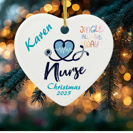 Einfacher Jingle/Herz Krankenschwester Blau Person Keramik Ornament