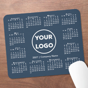 Einfacher Kalender 2027 Geschäft-Logo auf Navyblau Mousepad